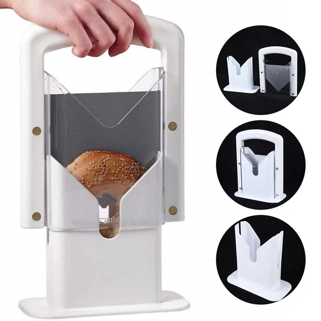 NEW BAGEL SLICER Guillotine Cutter Safety Shield Stainless Bread