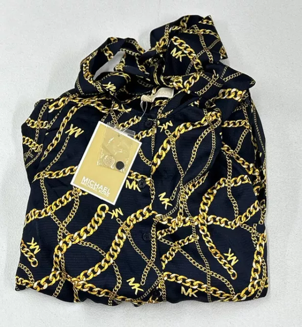 Michael Kors Women's Chain-Print Chain Bow Jumpsuit, Midnight Blue, Size XS 2