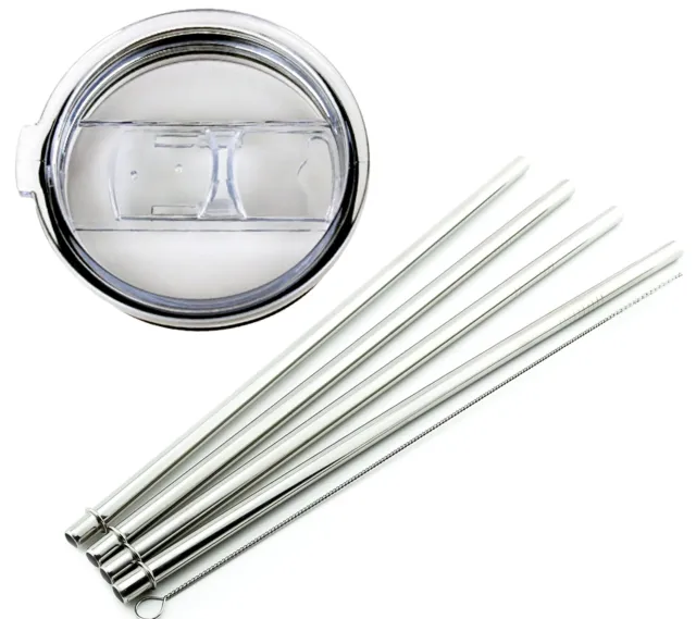 CocoStraw 30oz Straw Lid + 4 Stainless Steel Straws Replacement for Yeti RTIC
