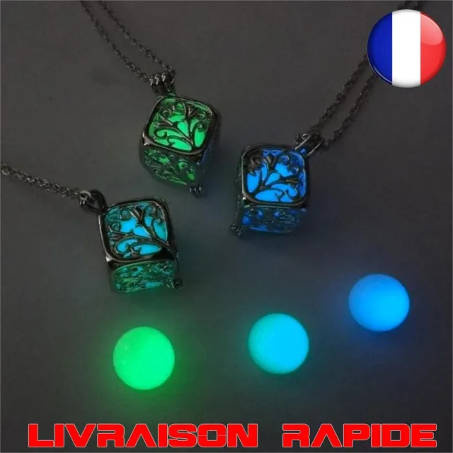 Collier Arbre De Vie Lumineux Couleur Argent Chaîne Collier Obscurité Pendentif