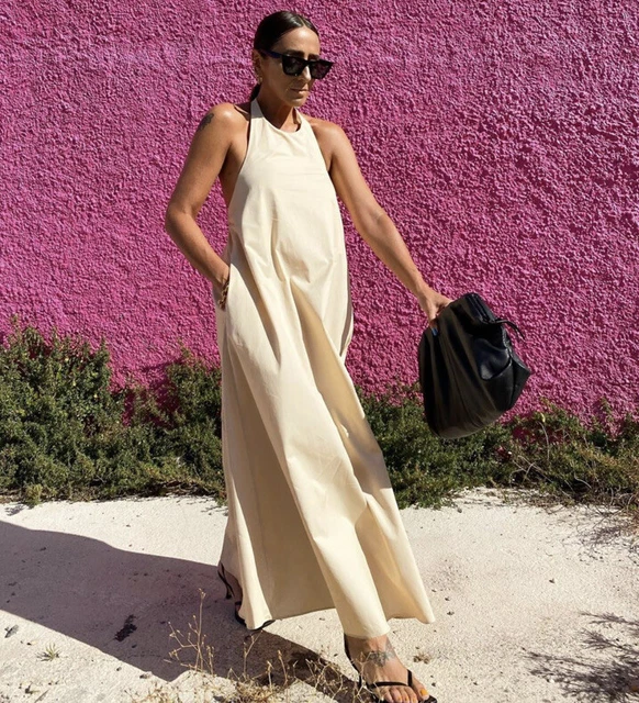 ABITO MAXI LUNGO Zara Leggero In Cammello Collo. Taglia L EUR 44