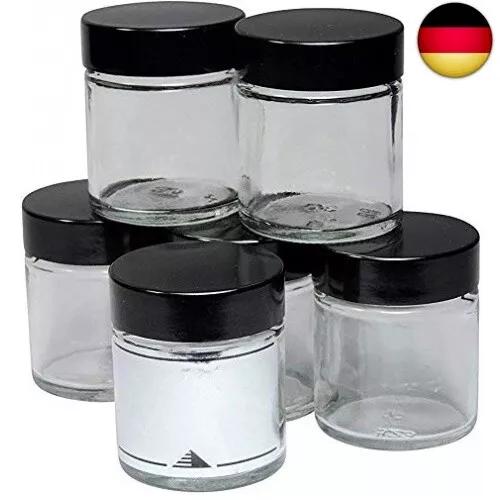 10 kleine Glastiegel 30ml / Salbentiegel/Cremetiegel aus Klarglas inkl. 2