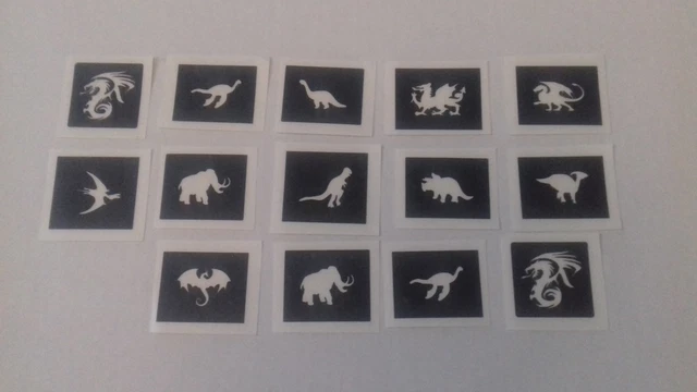 Dragons & dinosaur mini small mix theme stencils for glitter tattoos  airbrush