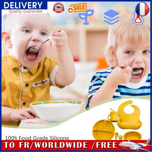 6pcs Silicone Baby Feeding Set BPA Free Feeding Dish Dinnerware (Yellow)