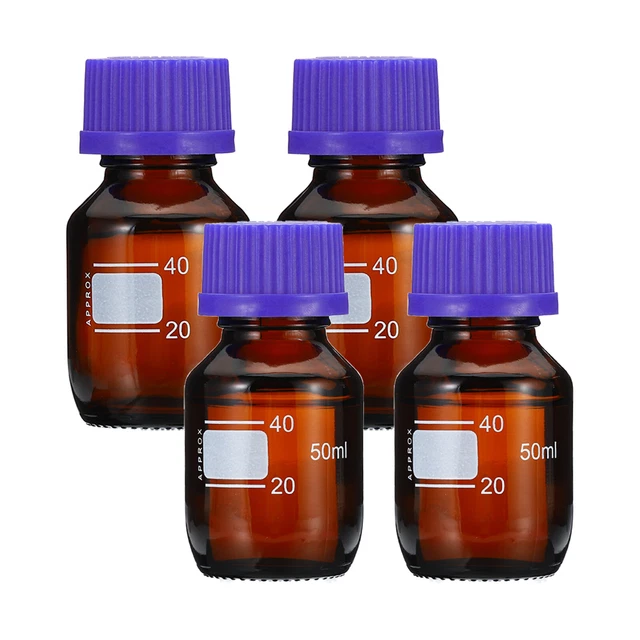 4 Pack Media Storage Bottles, 50ml Borosilicate Glass Graduated Bottles Brown