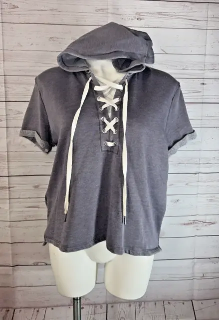 The Laundry Room Women Purple gray Short sleeve Sweatshirt SZ small Fleece lined