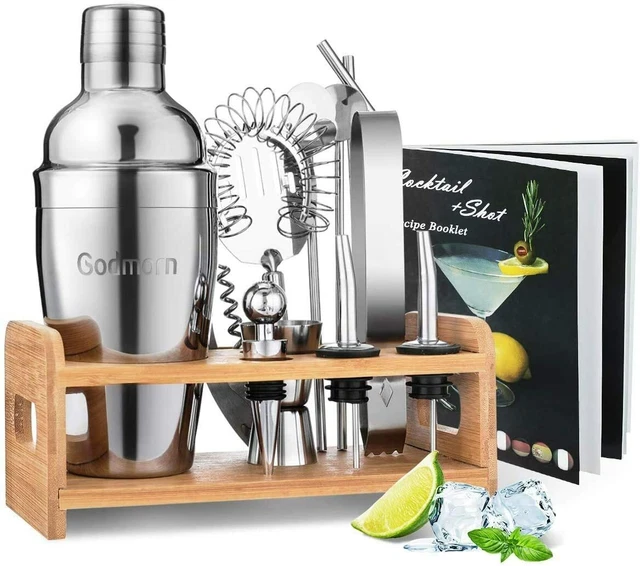 Set Kit Cocktail Bar 14 pièces Shaker en Acier Inoxydable Livret 20 recettes