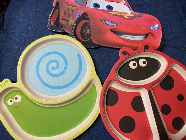 Set Of 3 Kid’s Plates Disney Cars Lightening McQueen, Snail, & Ladybug