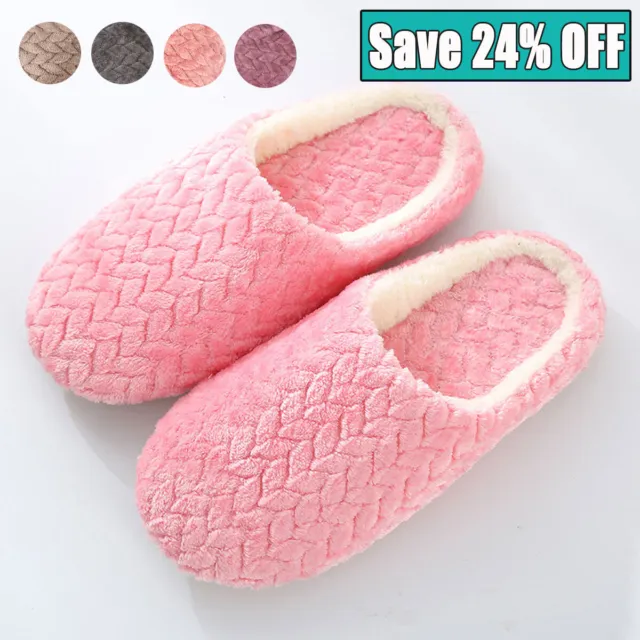 Men Women Slippers Slip On Winter Warm Soft Plush Home Indoor Shoes Size 5.0-8.5