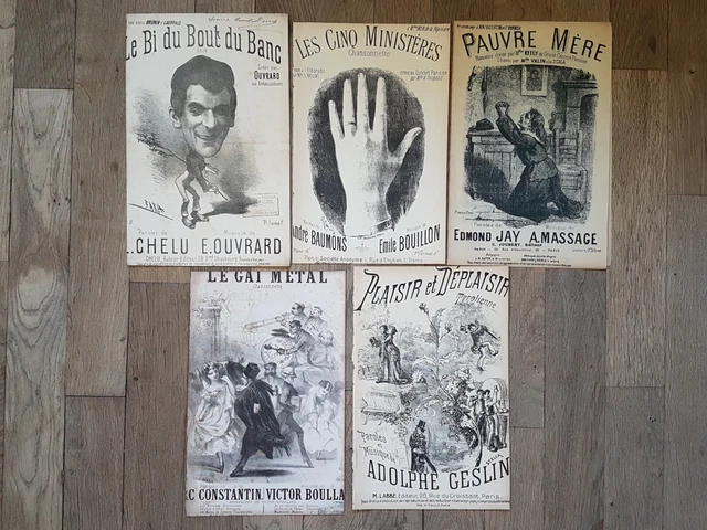 2 - PARTITIONS MUSICALES Faria Geslin  anciennes illustrées lot de 5