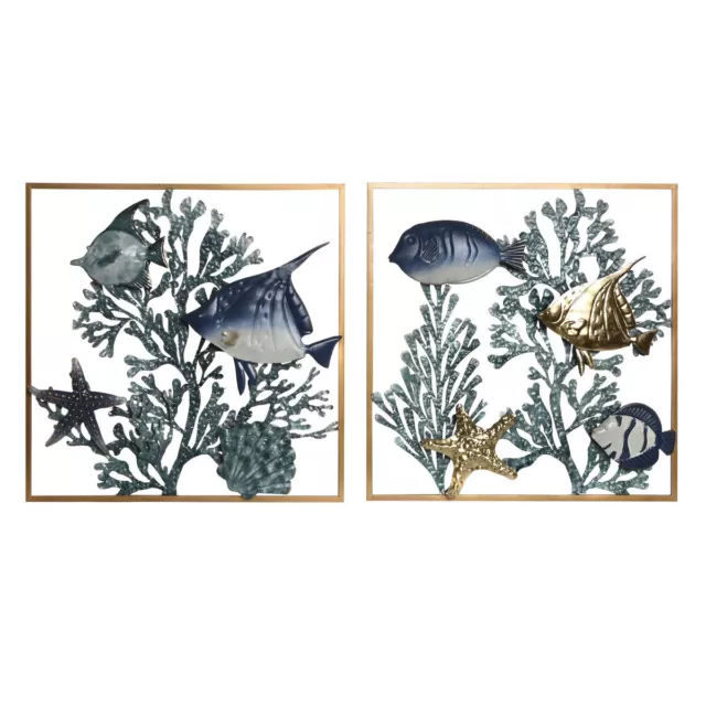 Wanddekoration Home ESPRIT Blau Gold Mediterraner Fische 50 x 4 x 50 cm [2 St