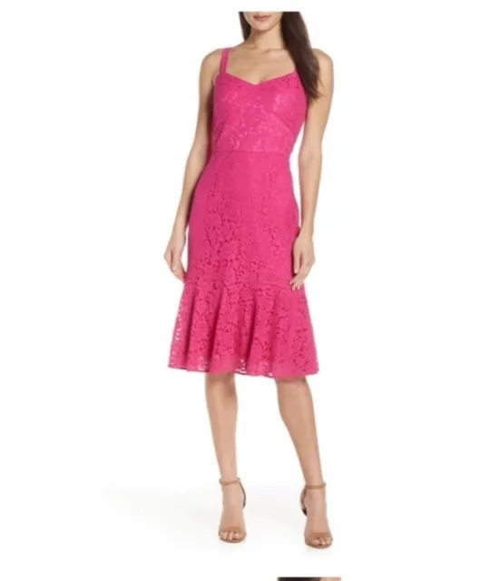 Chelsea 28 Womens Dress Sleeveless Lace Fit And Flare Midi Magenta Pink Floral