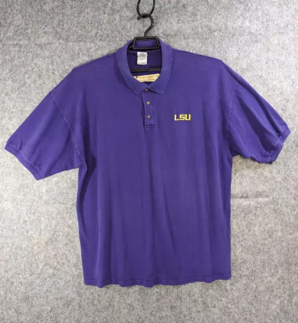 LSU Tigers Polo Men 2XL Purple Gold Embroidered Chest Logo National Guard Gildan