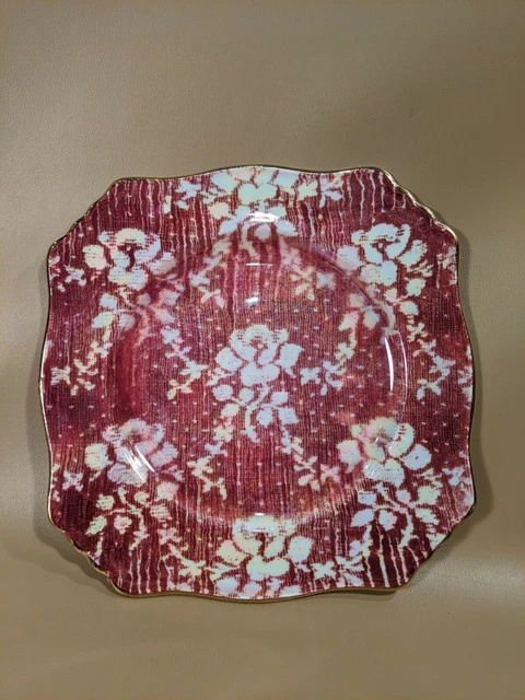 Vintage Royal Winton Brocade Cranberry Ceramic Salad Plate 8 3/4"