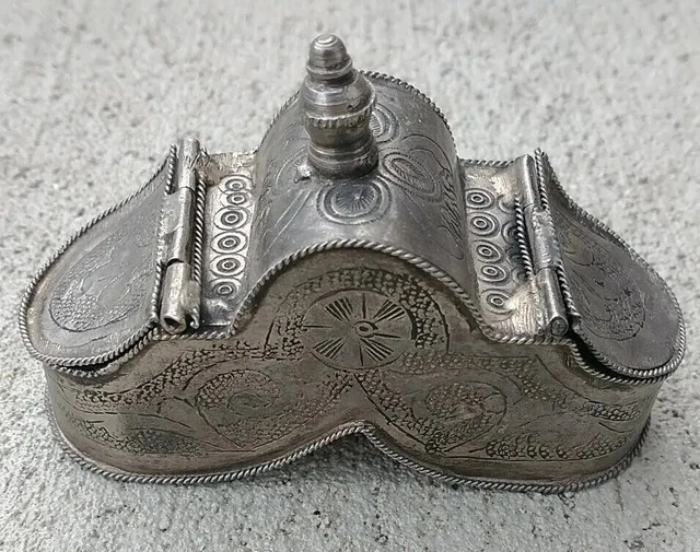Chased Silver Metal Betel Nut Box Tooled Vintage