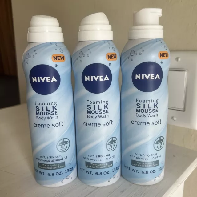 3 x espuma de seda espumante Nivea lavado corporal cálida vainilla y flor de jazmín