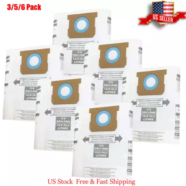 3~6Pcs For Shop-Vac 90661 Bag Type E / H for 5-8 Gallon Vacuum - 9066100 Bags