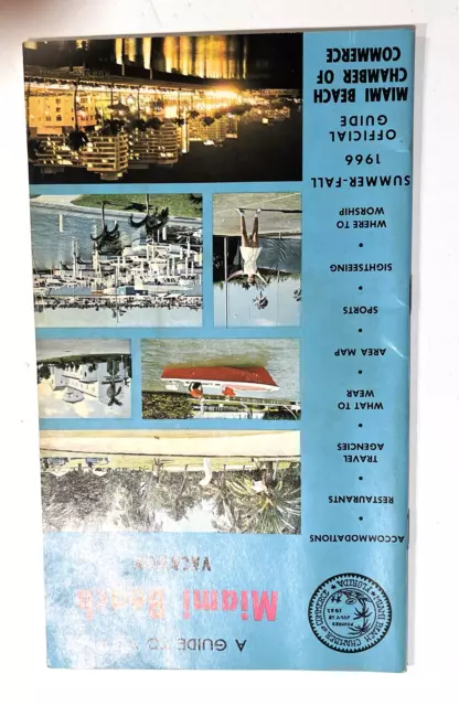 1966 Vintage Miami Beach Florida Travel Vacation Brochure Map Guide Tourist