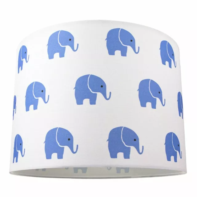 Blue Elephants Children's/Kids White Cotton Fabric Bedroom Lamp or Pendant Sh...