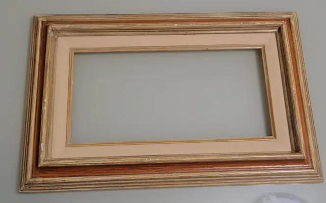 Vintage Modern Mexican Antique Gold Gilt Baroque Picture Frame 6x12 Linen 1970s