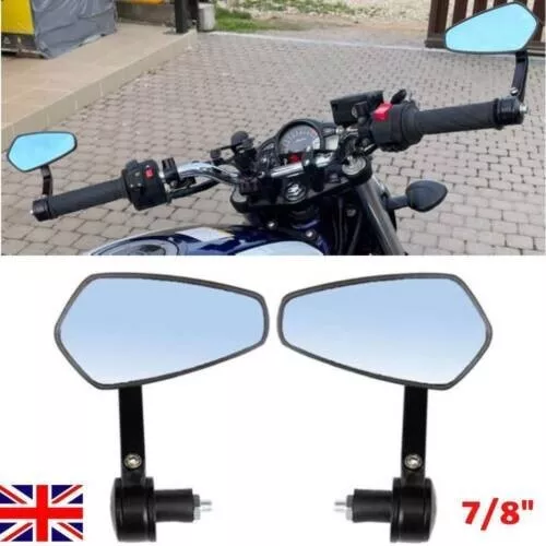 1 Pair 7/8" 22mm Motorcycle Rear View Handle Bar End Rearview Side Mirrors Black