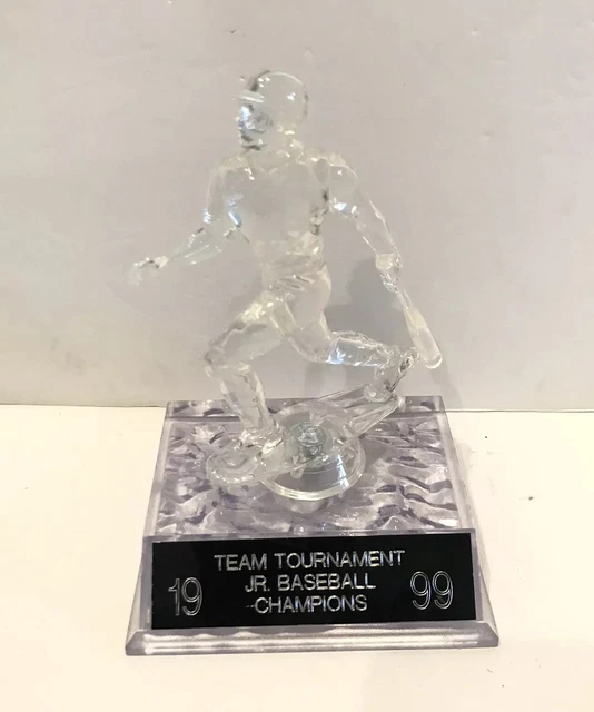 Vtg Baseball Player Batter Bat Trophy Plastic Clear White Good Condition