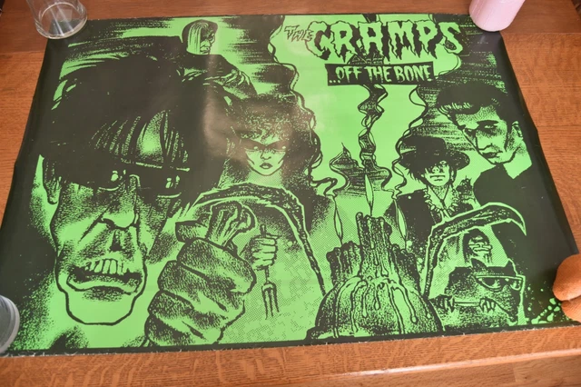 vintage 1980's The Cramps Off The Bone psych music poster vintage 1980's The Cramps Off The Bone psych music poster