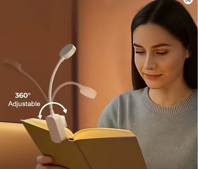BOOK LIGHT LED Clip On Portable Reading Lamp 3 Colour Dimmable Desk ...