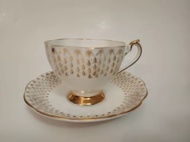 Vintage Queen Anne Bone China Tea Cup & Saucer Gold White