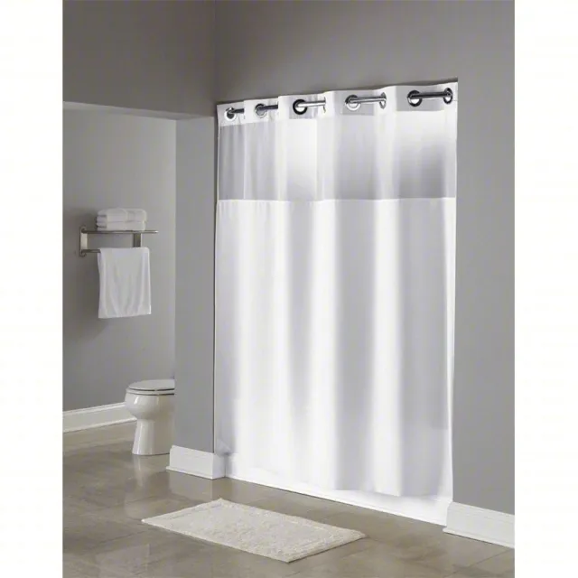 Shower Curtain - Hookless Madison White  - White/Shear Window 71" x 74"