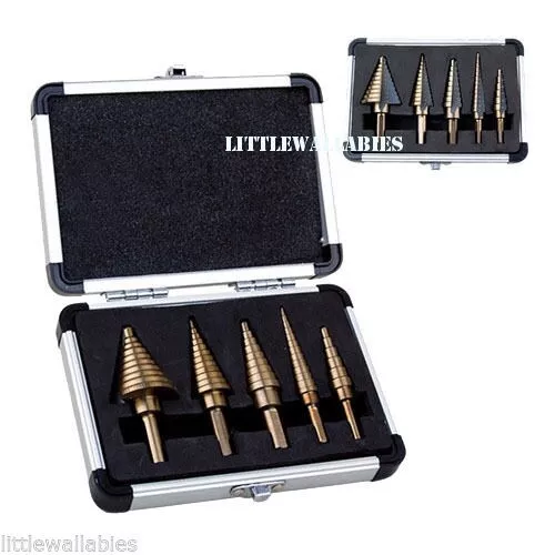5PCS HSS COBALT MULTIPLE HOLE SAE 50 Sizes STEP DRILL BIT Aluminum Case SET