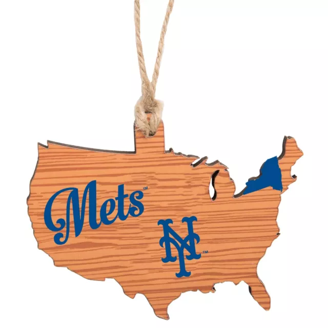 New York Mets Árbol de Navidad Vacaciones Ornamento - Logo State Madera Nación