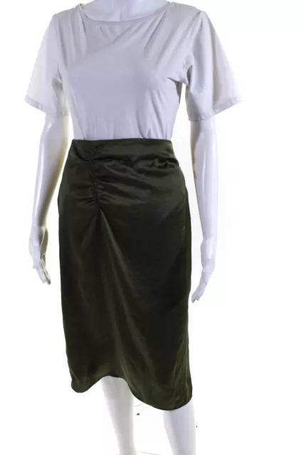 Elie Tahari Womens Ruched Darted Back Zipped Side Slit Midi Skirt Green Size 2 2
