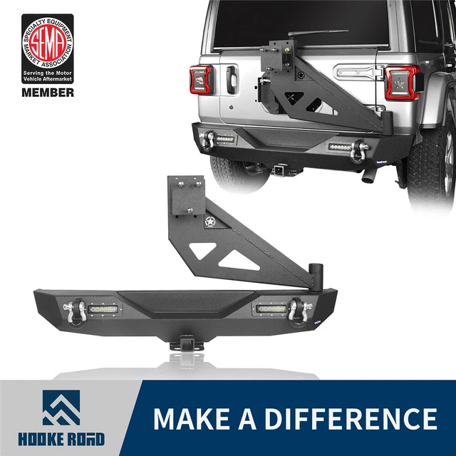HOOKE ROAD STEEL Rear Bumper + Tire Carrier w/ Light for Jeep Wrangler