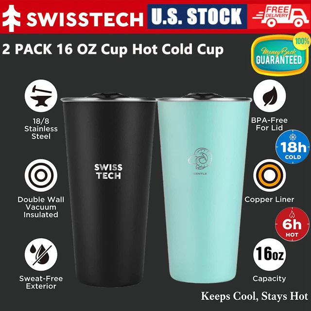 SWISS+TECH 16 oz Stainless Steel Vacuum Double Wall Insulated Tumbler Coffee Mug