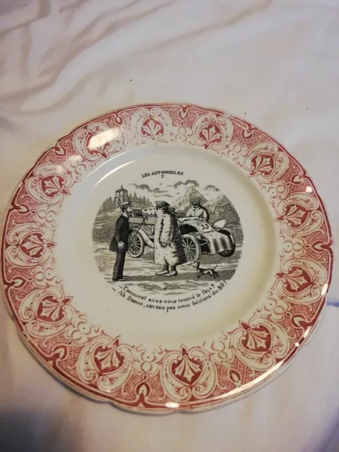 Rare Ancienne Assiette St Amand - Humoristique Les Automobiles N°7