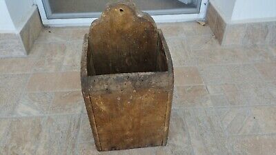 Antique Primitive  Hand Carved Wooden Wall Hanging Kitchen Box 19century