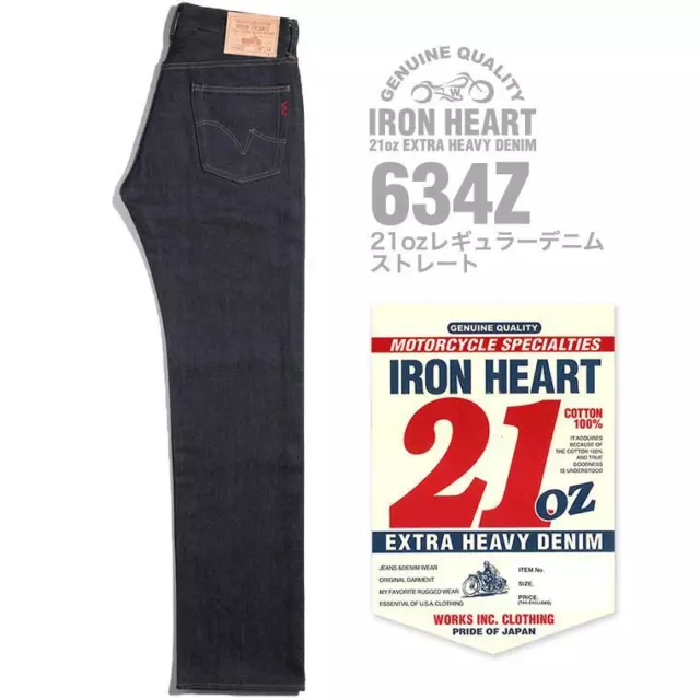 IRON HEART 634Z 21oz Extra Heavy Denim Jeans Straight Motorcycle 