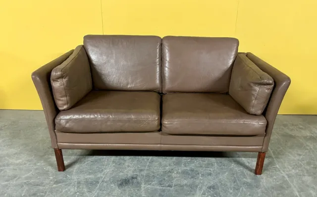 Danish vintage brown leather 2 seater sofa, 1970s