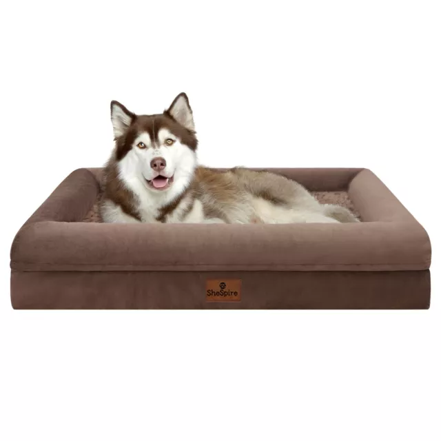 36x27x8"Brown Orthopedic Dog Bed Memory Foam Bolster Pet Sofa w/Removable Cover