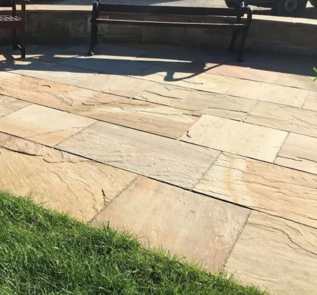 Fossil Mint Natural Indian Sandstone paving Patio Slabs | 600x900 | 19sqm