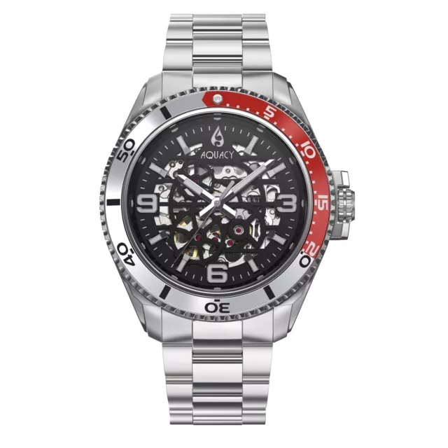 Aquacy Hei Matau Skeleton Miyota Movement Men's Automatic Watch 200M Red Silver