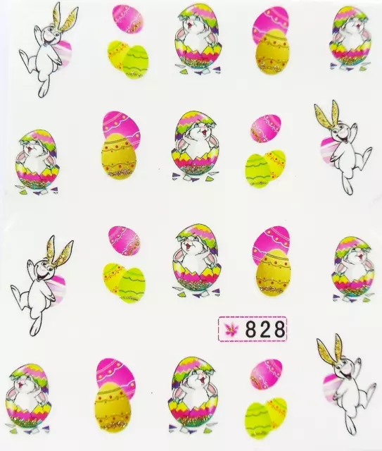 Glittery 3D Nail Art Sticker "Easter Bunny Gold Pink Egg" Water Decals *NEW* 828