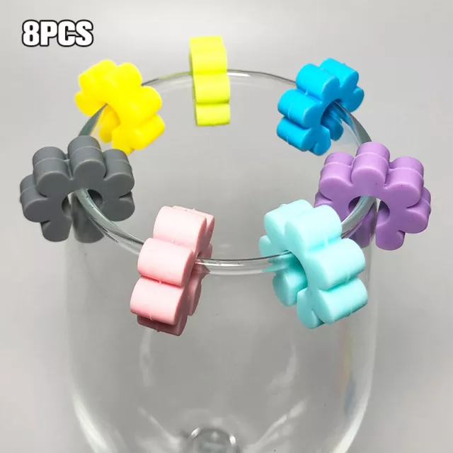 8 piezas Vaso de vino Dije Silicona Flor Bebida Marcador Etiqueta Taza de identificación LNHUK