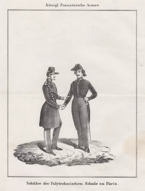 Frankreich Militär Polytechnische Schule Original Lithografie 1850