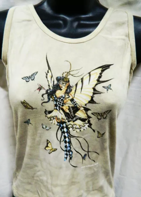 Masquerade Fairy Hand Dyed Beige Tank Top Juniors Style Women's Shirt NEW UNWORN