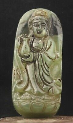 Chinese old natural jade hand-carved statue buddha guanyin pendant p