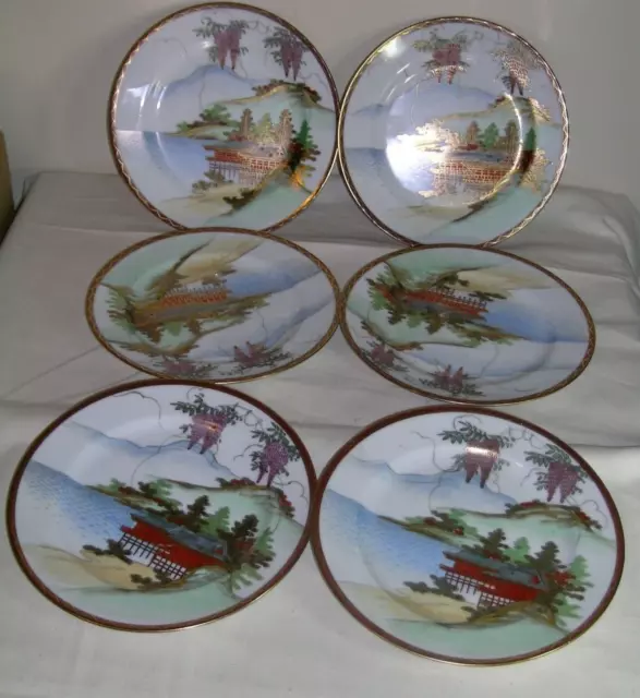 Set of Six pieces 6 Asian Chinese Antique Porcelain Plates 8" Fruits Cottage