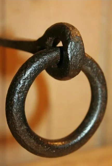 Antique Style Wrought Iron Tethering Ring on Pin Meat Beam Game Hook 12'' 2