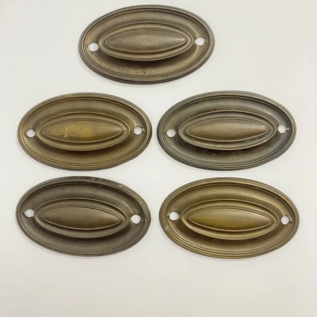Lot of 5 Metal Drawer Pull Dresser Handle Drop Ring Oval Backplate Vtg Salvage